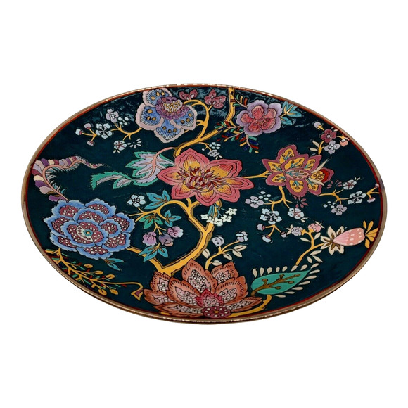 Chinese Millefleur Green Gold Passion Flower 10" Vintage Plate Andrea by Sadek - Picture 3 of 11